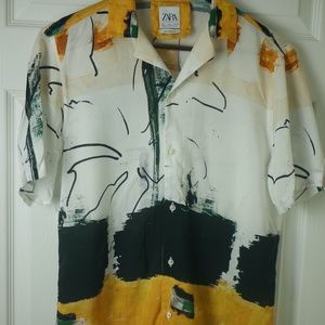 Zara Short Sleeve Camp Collar Abstract Print Shirt